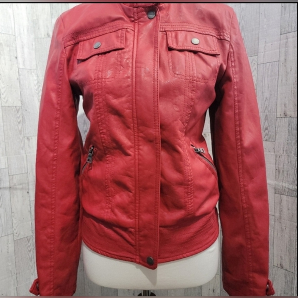 NEW LOOK red leather jacket size M excellent condition